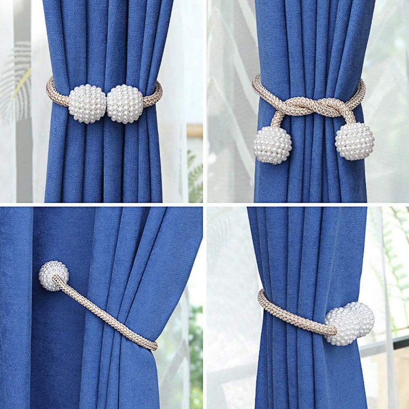 Emoly 2 Pack Pearl Magnetic Curtain Clip Curtain Holders Buckle Clips Hanging Ball Buckle Tie Back Curtain Accessories Home Decor (Dark Blue) - Image 2